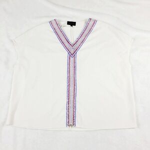Embroidered V Neck Tunic Top Womens Size M Cap Sleeve